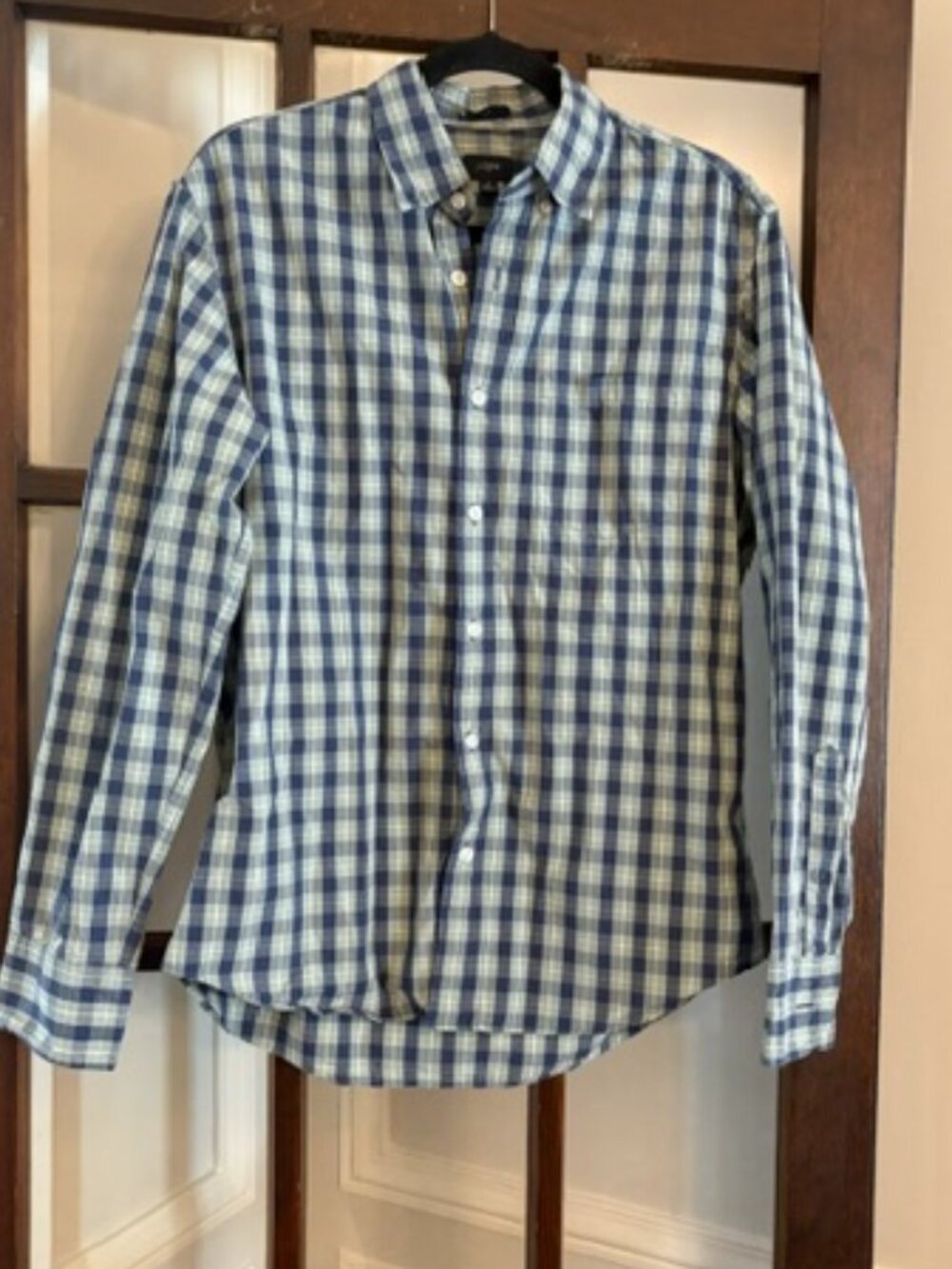 J.Crew Factory Blue and Green Plaid Button-Down Shirt, Size Medium